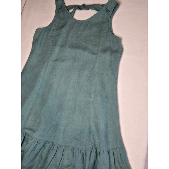 Terzo Millennio Dresses & Skirts - Terzo Millennio Italy 100% Linen Ruffle Hem Tie Back Dress Sage Green Womens M